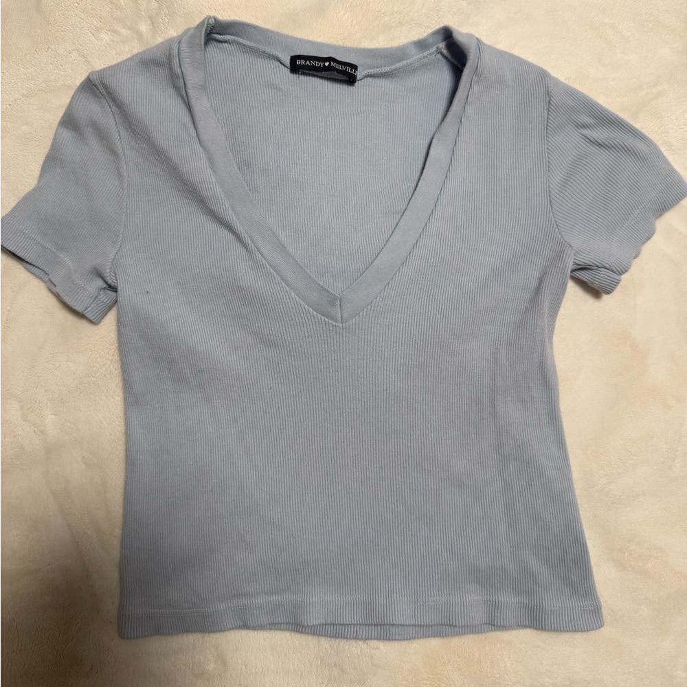 Brandy Melville Soft Blue V-Neck Short Sleeve Top